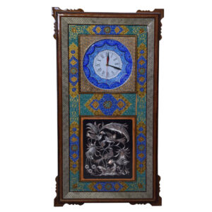 Horloge murale en bois persane artisanale – Art du marqueterie Khatam, Nargol
