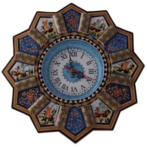 Horloge murale en bois persane artisanale – Art du marqueterie Khatam, Nazanin
