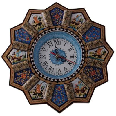 Horloge murale en bois persane artisanale – Art du marqueterie Khatam, Nazanin