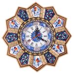 Horloge murale en bois persane artisanale – Art du marqueterie Khatam, Nil