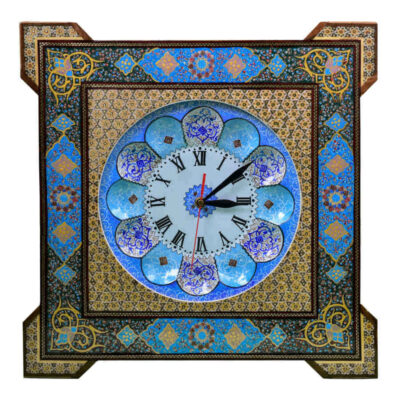 Horloge murale en bois persane artisanale – Art du marqueterie Khatam, Sana