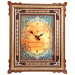 Horloge murale en bois persane artisanale – Art du marqueterie Khatam, Tazhib