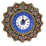 Horloge murale en bois persane artisanale – Art du marqueterie Khatam, Elika