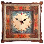 Horloge murale en bois persane artisanale – Art du marqueterie Khatam, Vania