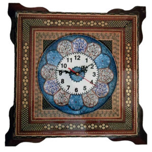 Horloge murale en bois persane artisanale – Art du marqueterie Khatam, Yara