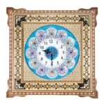 Horloge murale en bois persane artisanale – Art du marqueterie Khatam, Zina
