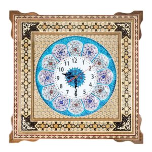 Horloge murale en bois persane artisanale – Art du marqueterie Khatam, Zina