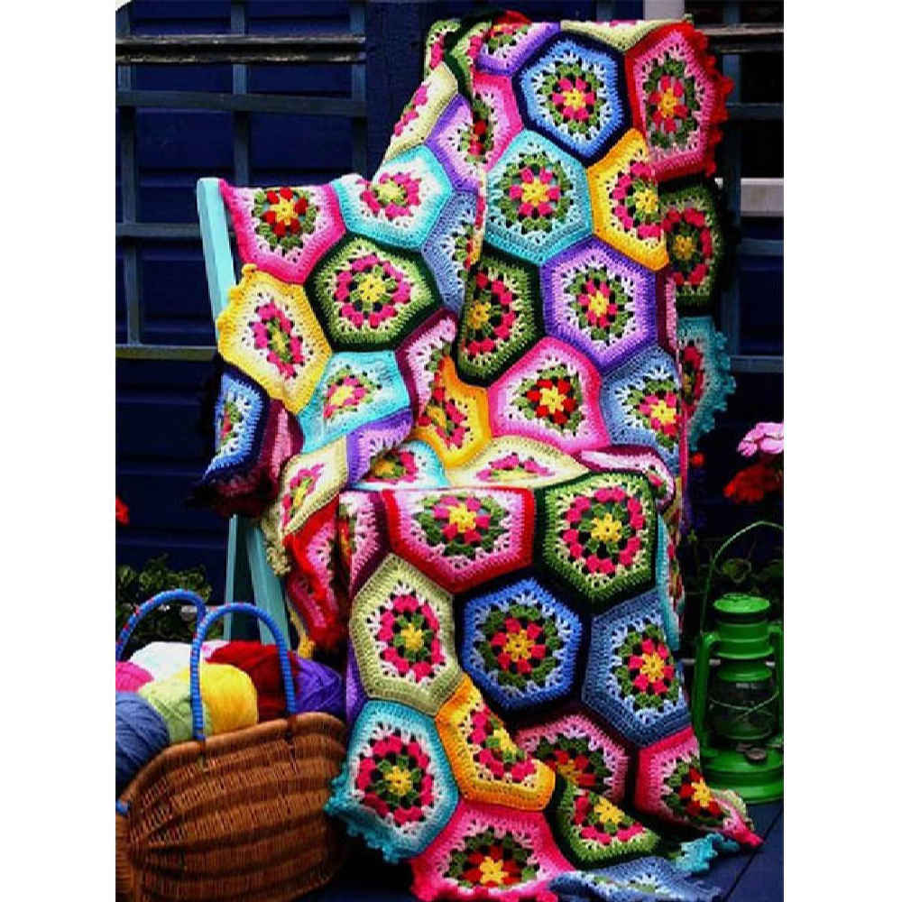 Plaid au Crochet pour Canapé et Lit Motif Bohème à Carreaux Diba