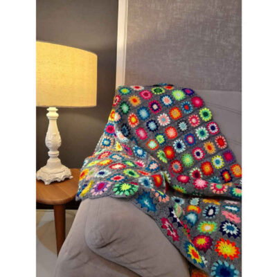 Plaid au Crochet pour Canapé et Lit Motif Bohème à Carreaux Haleh