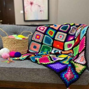 Plaid au Crochet pour Canapé et Lit Motif Bohème à Carreaux Homa