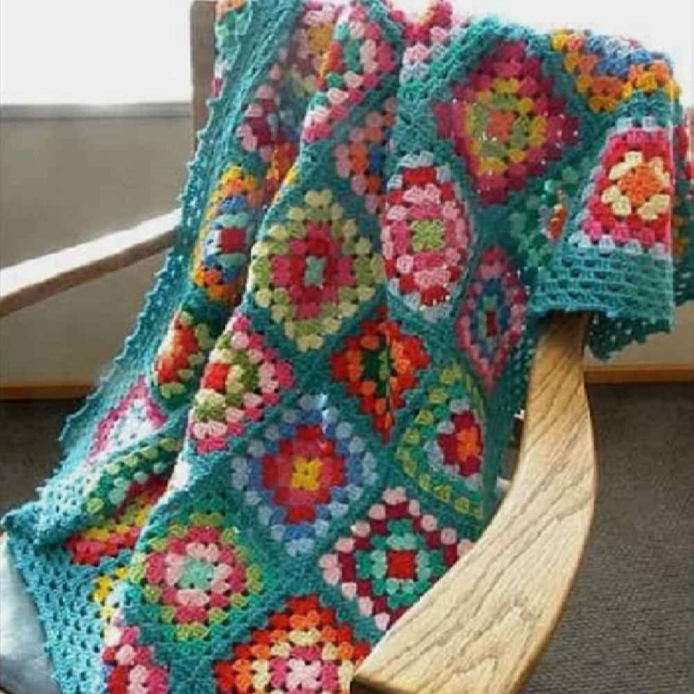 Plaid au Crochet pour Canapé et Lit Motif Bohème à Carreaux Kamand