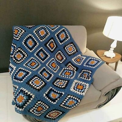 Plaid au Crochet pour Canapé et Lit Motif Bohème à Carreaux Karin