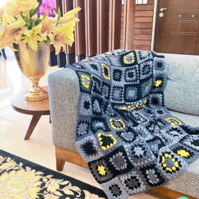 Plaid au Crochet pour Canapé et Lit Motif Bohème à Carreaux Mahsa