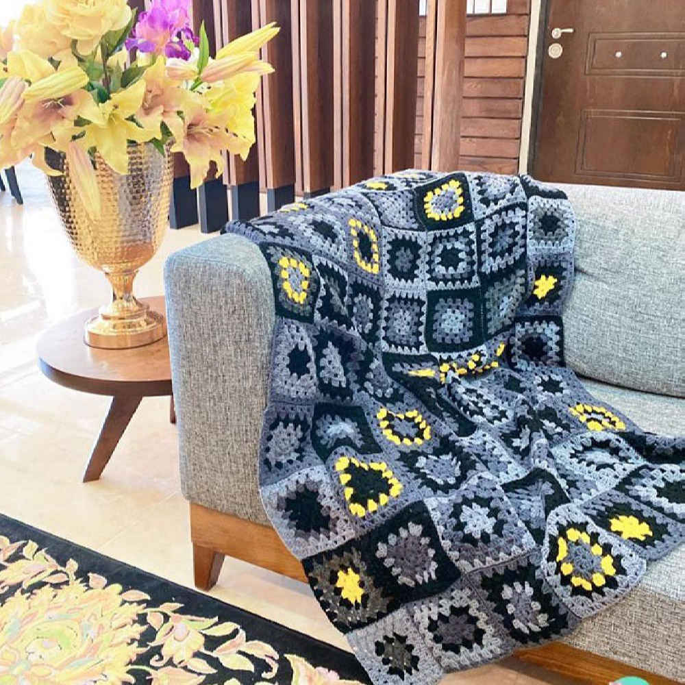Plaid au Crochet pour Canapé et Lit Motif Bohème à Carreaux Mahsa