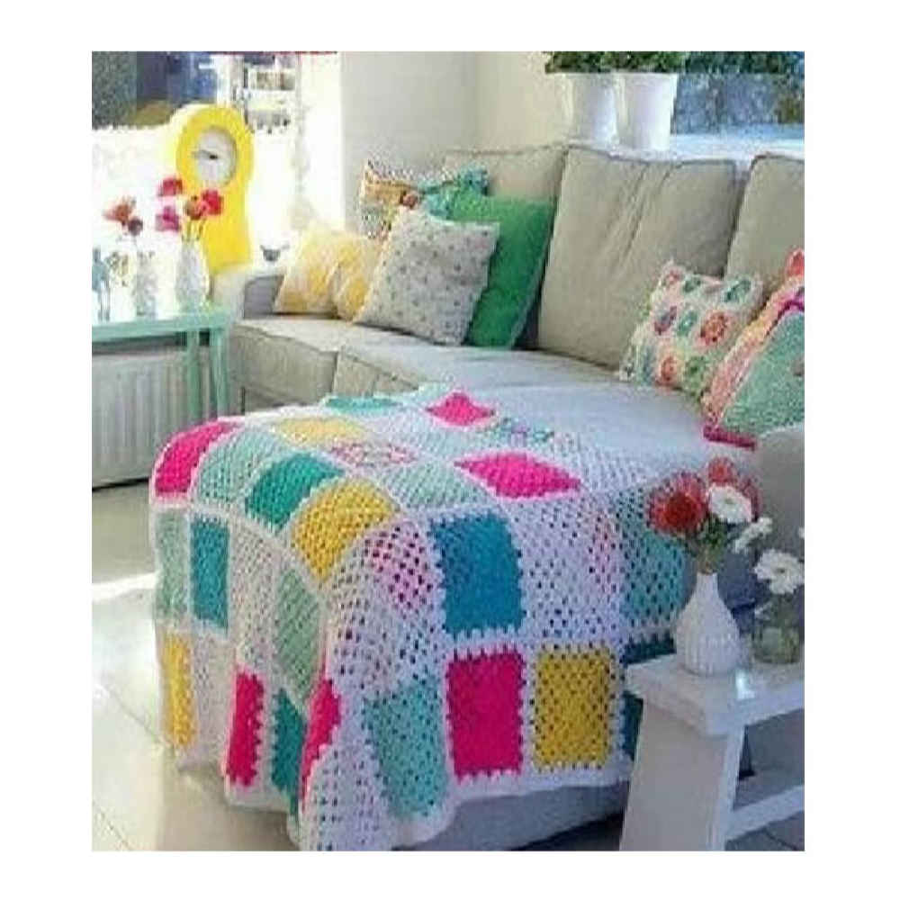 Plaid au Crochet pour Canapé et Lit Motif Bohème à Carreaux Mersana