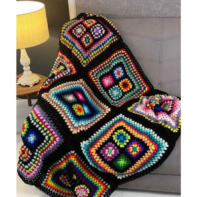 Plaid au Crochet pour Canapé et Lit Motif Bohème à Carreaux Misa