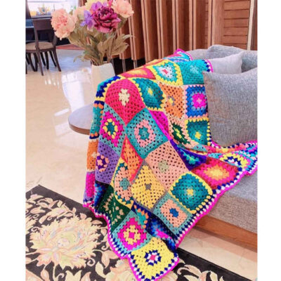 Plaid au Crochet pour Canapé et Lit Motif Bohème à Carreaux Paria