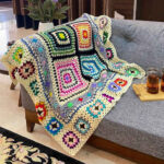 Plaid au Crochet pour Canapé et Lit Motif Bohème à Carreaux Pary