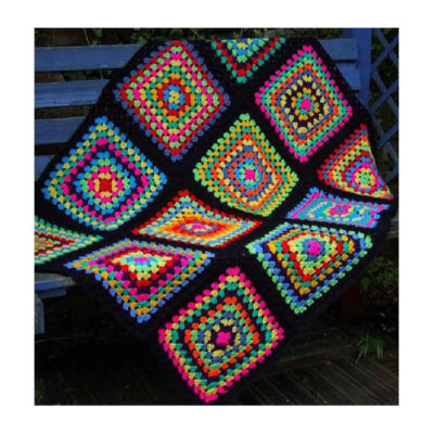 Plaid au Crochet pour Canapé et Lit Motif Bohème à Carreaux Royal