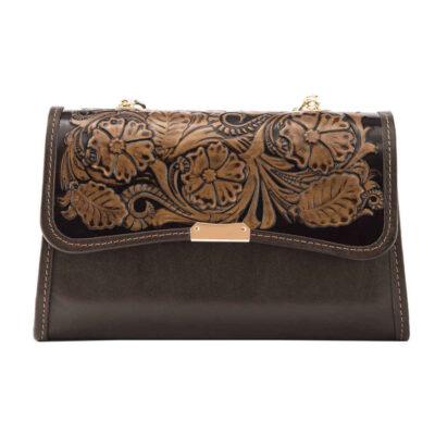 Sac bandoulière en cuir véritable fait main – Design floral