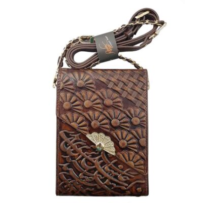 Sac bandoulière en cuir véritable fait main – Design calligraphie persane Sadaf