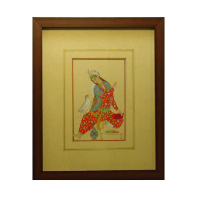Peinture d’art safavide persan originale : Aquarelle et gouache sur carton – Abbasi
