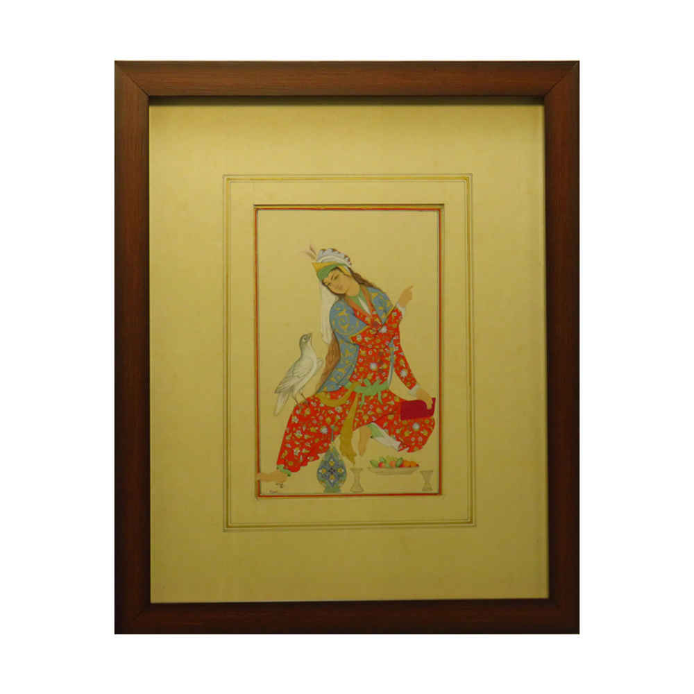 Peinture d'art safavide persan originale : Aquarelle et gouache sur carton – Abbasi