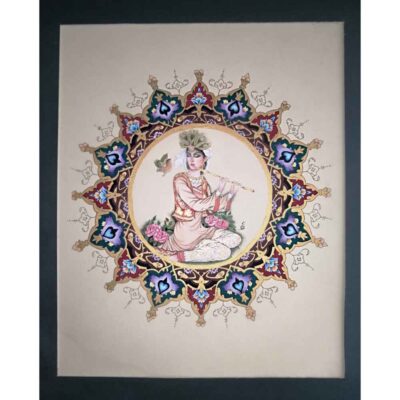 Peinture d’art miniature persan originale : Gouache sur carton – Banoo par Mohadeseh Asari