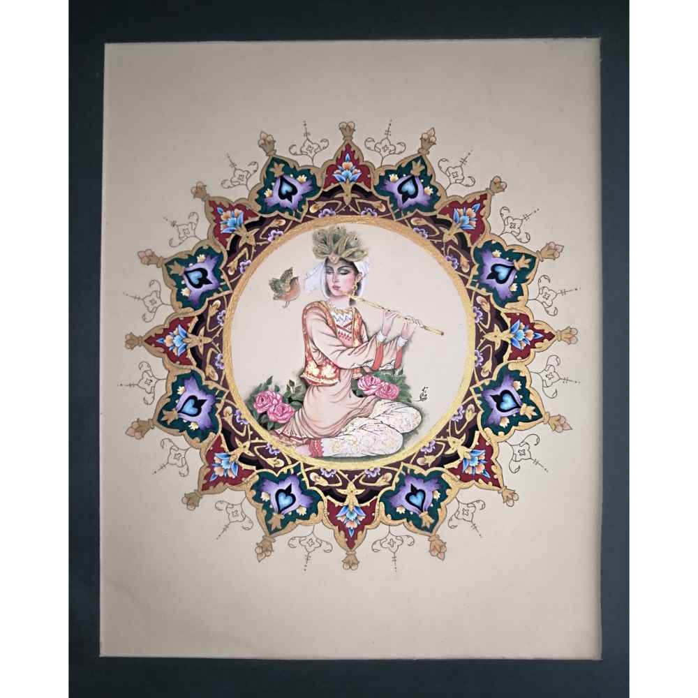 Peinture d'art miniature persan originale : Gouache sur carton – Banoo par Mohadeseh Asari