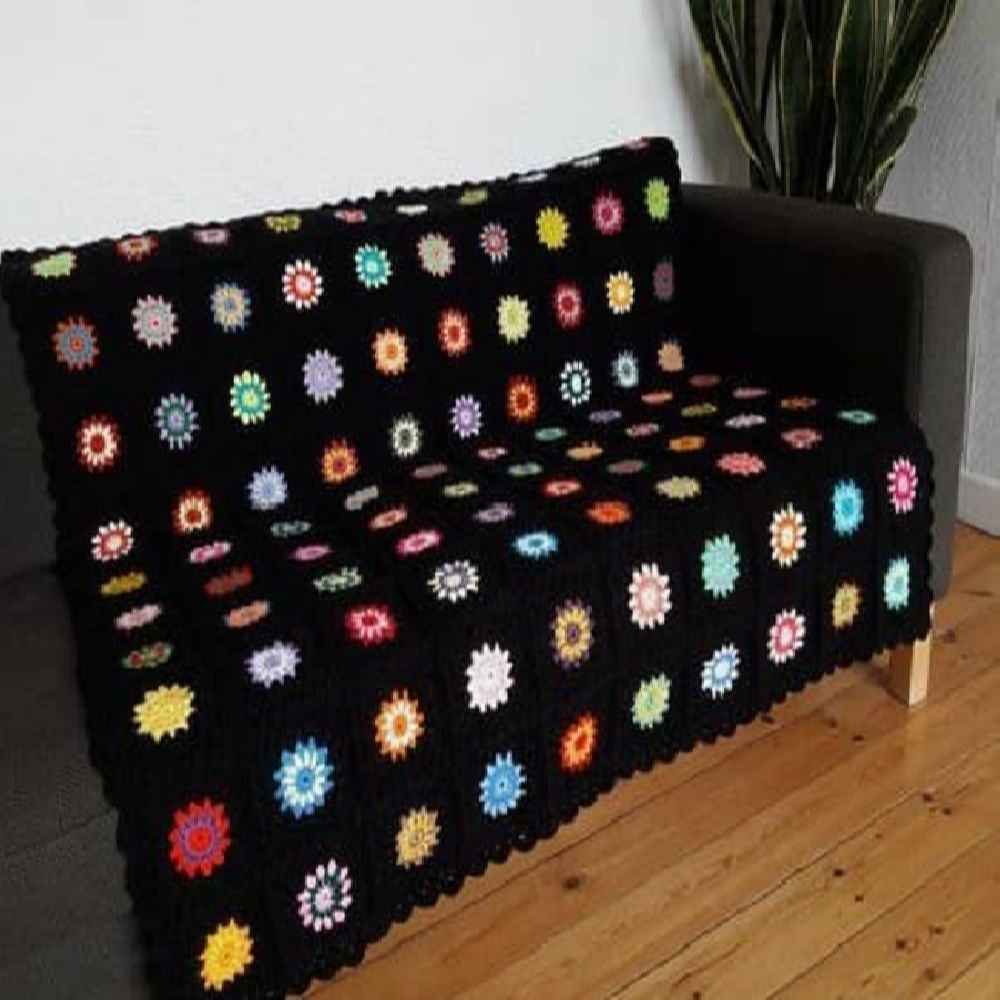 Plaid au Crochet pour Canapé et Lit Motif Bohème à Carreaux Ronak