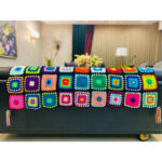 Plaid au Crochet pour Canapé et Lit Motif Bohème à Carreaux Ziba