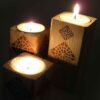 Porte-bougie cube en bois solide persan ensemble de 3 / Eslimi
