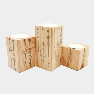 Porte-bougie cube en bois solide ensemble de 3 / Par