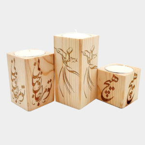 Porte-bougie cube en bois solide persan ensemble de 3 / Raghs Sama