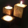 Porte-bougie cube en bois solide ensemble de 3 / Shell