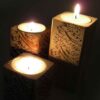 Porte-bougie cube en bois solide persan ensemble de 3 / Mashgh