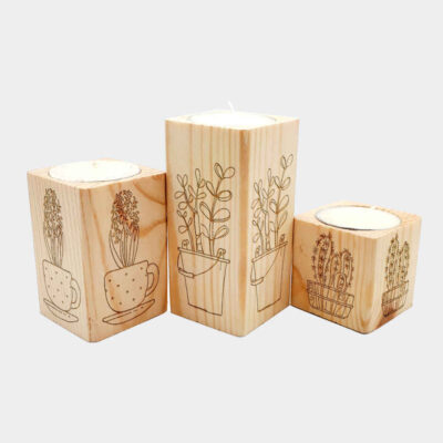 Porte-bougie cube en bois solide ensemble de 3 / Vase