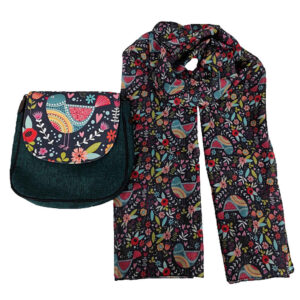 Ensemble sac bandoulière boho et écharpe avec motif oiseau
