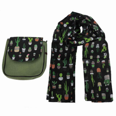 Ensemble sac bandoulière boho et écharpe avec design cactus