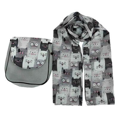 Ensemble sac bandoulière boho et écharpe avec motif chat mignon