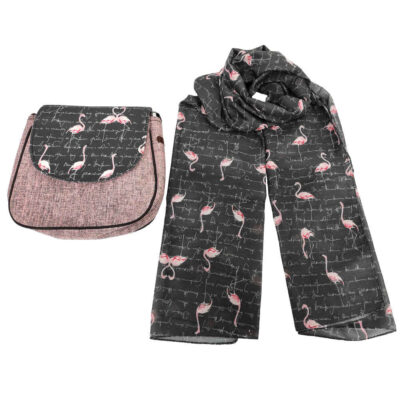 Ensemble sac bandoulière boho et écharpe avec design flamant rose
