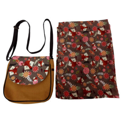 Ensemble sac bandoulière boho et écharpe avec motif renard