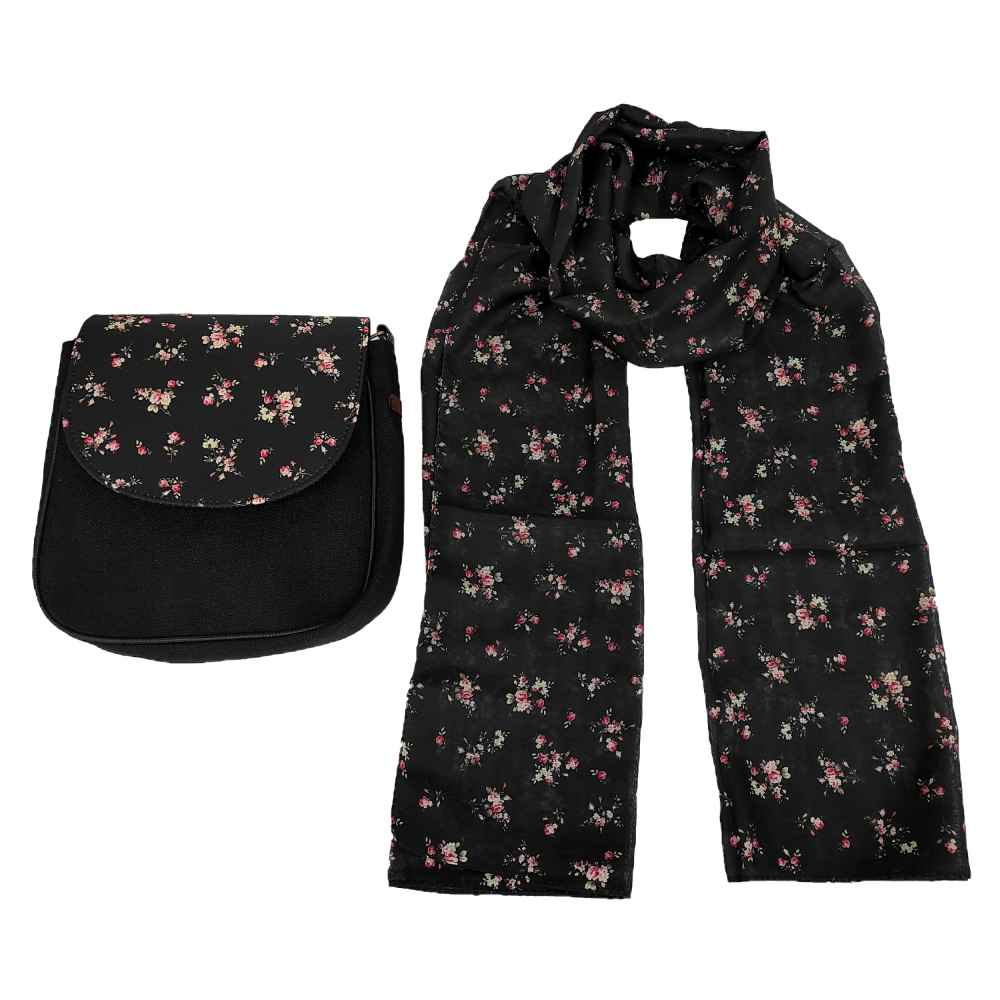 Ensemble sac bandoulière boho et écharpe avec design rose