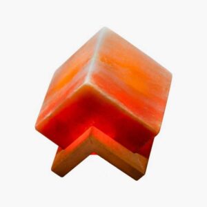 Lampe de sel persane cube – design cubique fait main avec base en bois