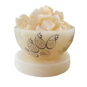 Lampe en sel en forme de bol islamique artisanale avec calligraphie des 4 Sourates Qul