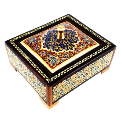 Boîte à bijoux en bois artisanale avec design persan Khatam – Arsha