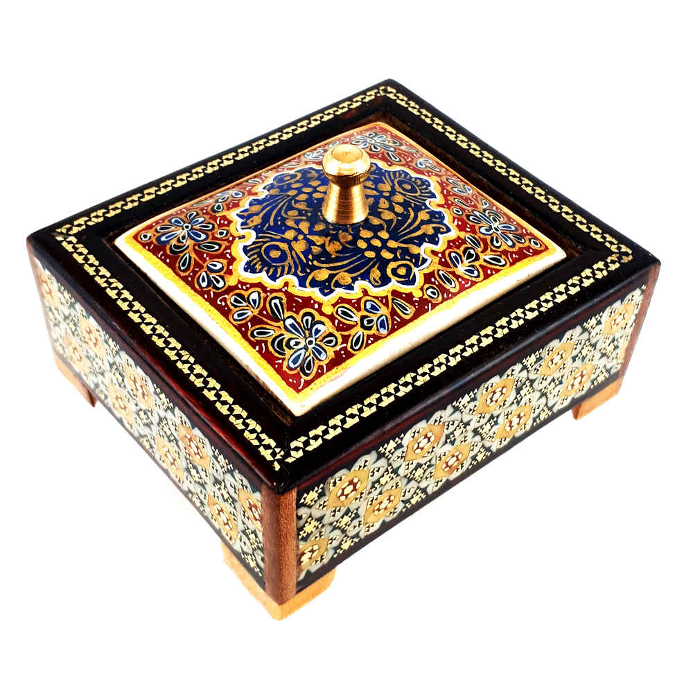 Boîte à bijoux en bois artisanale avec design persan Khatam - Arsha