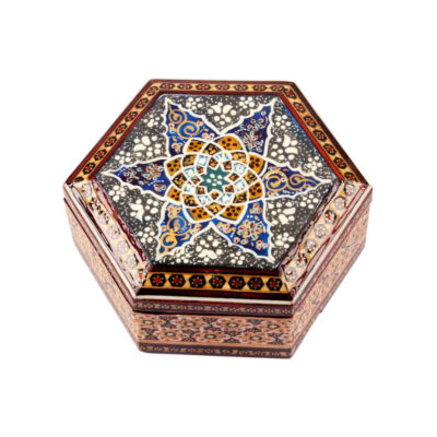 Boîte à bijoux en bois artisanale avec design persan Khatam – Javan