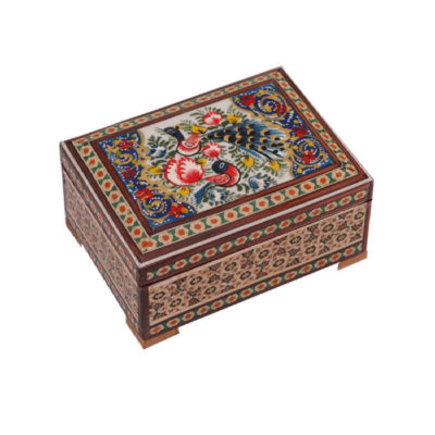Boîte à bijoux en bois artisanale avec design persan Khatam – Javid