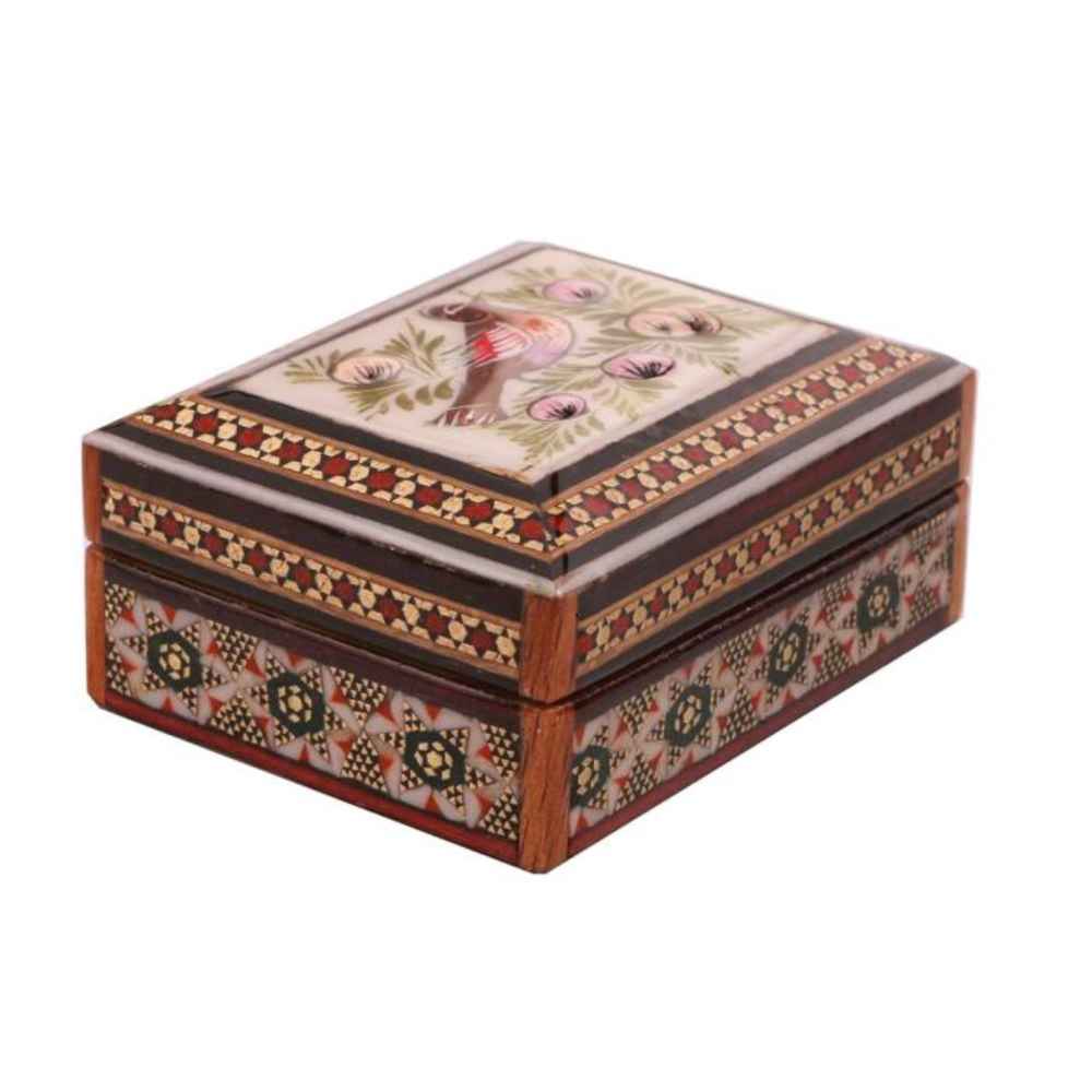 Boîte à bijoux en bois artisanale avec design persan Khatam - Narges